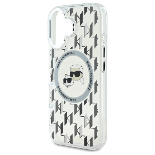 Custodia MagSafe per Apple iPhone 16, Karl Lagerfeld, IML Monogramma Karl & Choupette's Heads, Trasparente