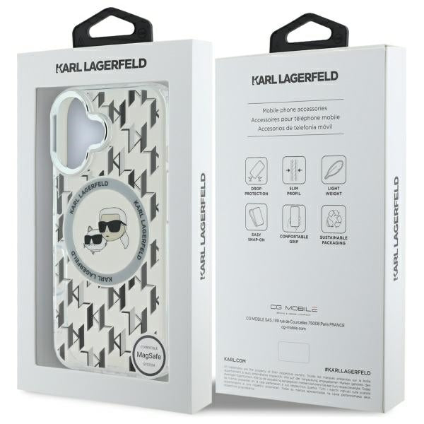 Custodia MagSafe per Apple iPhone 16, Karl Lagerfeld, IML Monogramma Karl & Choupette's Heads, Trasparente