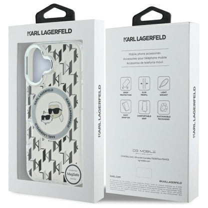 Custodia MagSafe per Apple iPhone 16, Karl Lagerfeld, IML Monogramma Karl & Choupette's Heads, Trasparente
