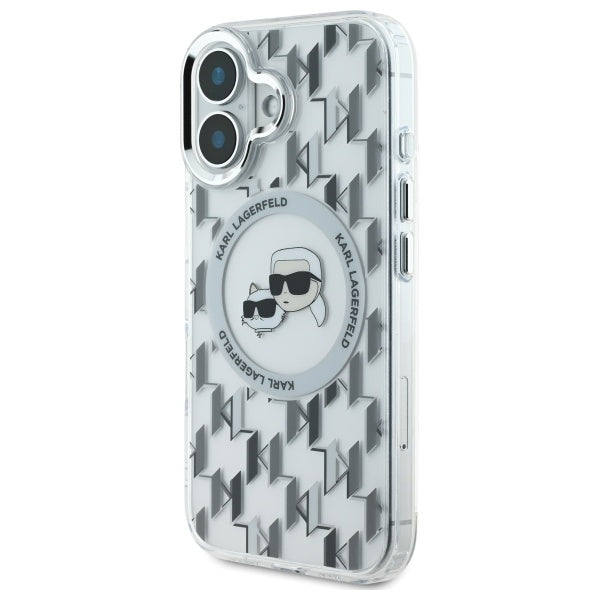 Custodia MagSafe per Apple iPhone 16, Karl Lagerfeld, IML Monogramma Karl & Choupette's Heads, Trasparente