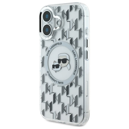 Custodia MagSafe per Apple iPhone 16, Karl Lagerfeld, IML Monogramma Karl & Choupette's Heads, Trasparente