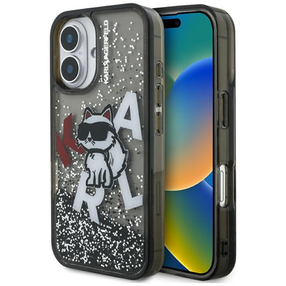 Custodia MagSafe per Apple iPhone 16, Karl Lagerfeld, Liquid Glitter Choupette Logo, Nera