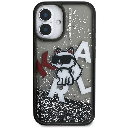 Custodia MagSafe per Apple iPhone 16, Karl Lagerfeld, Liquid Glitter Choupette Logo, Nera