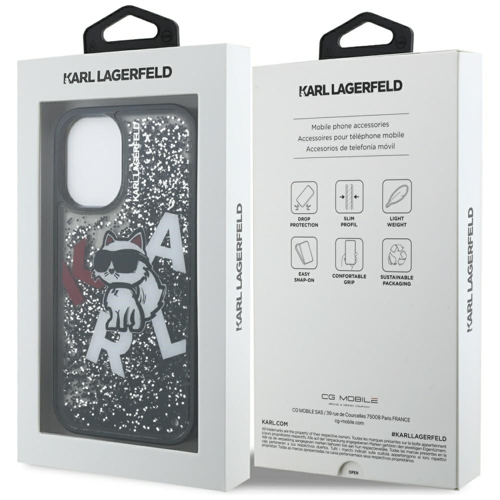 Custodia MagSafe per Apple iPhone 16, Karl Lagerfeld, Liquid Glitter Choupette Logo, Nera