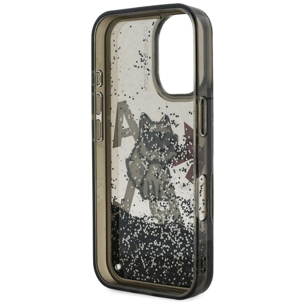 Custodia MagSafe per Apple iPhone 16, Karl Lagerfeld, Liquid Glitter Choupette Logo, Nera
