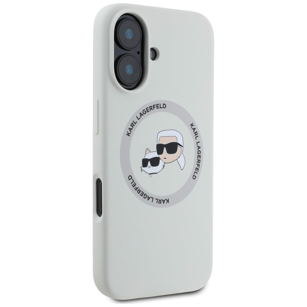 Custodia MagSafe per Apple iPhone 16, Karl Lagerfeld, Silicone Karl & Choupette's Heads, Beige