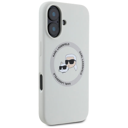 Custodia MagSafe per Apple iPhone 16, Karl Lagerfeld, Silicone Karl & Choupette's Heads, Beige