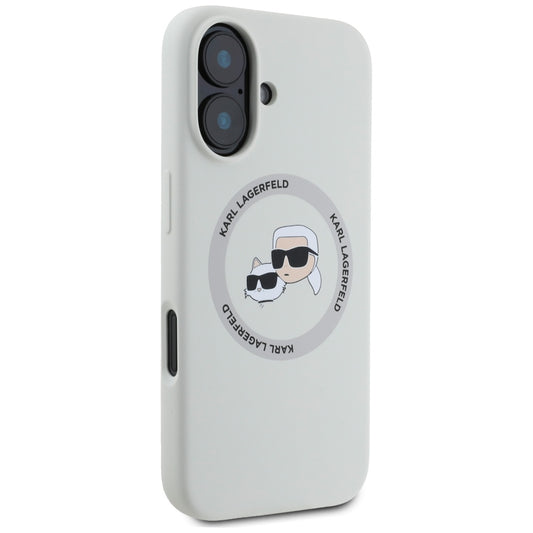 Custodia MagSafe per Apple iPhone 16, Karl Lagerfeld, Silicone Karl & Choupette's Heads, Beige