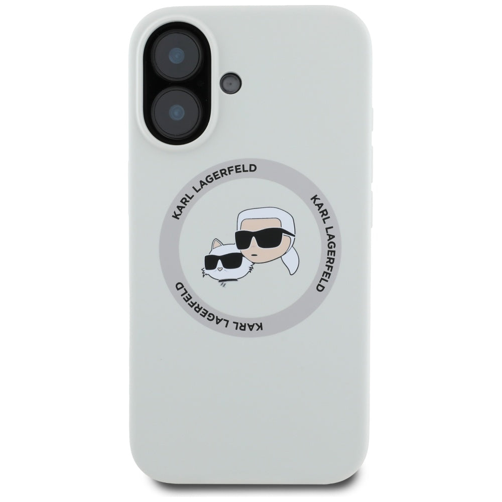 Custodia MagSafe per Apple iPhone 16, Karl Lagerfeld, Silicone Karl & Choupette's Heads, Beige