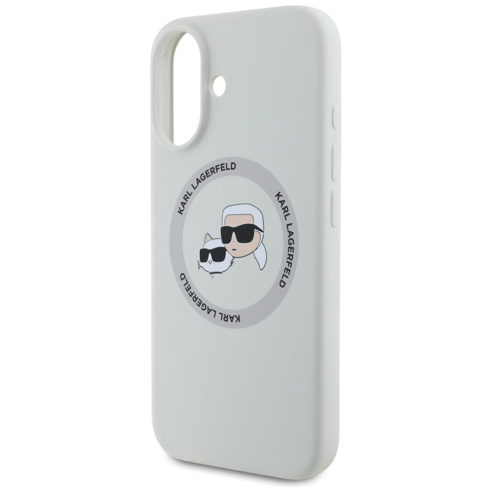 Custodia MagSafe per Apple iPhone 16, Karl Lagerfeld, Silicone Karl & Choupette's Heads, Beige