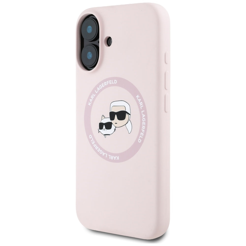 Custodia MagSafe per Apple iPhone 16, Karl Lagerfeld, Silicone Karl & Choupette's Heads, Rosa