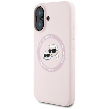 Custodia MagSafe per Apple iPhone 16, Karl Lagerfeld, Silicone Karl & Choupette's Heads, Rosa