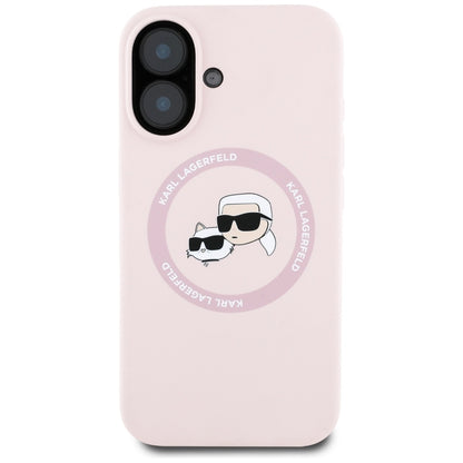 Custodia MagSafe per Apple iPhone 16, Karl Lagerfeld, Silicone Karl & Choupette's Heads, Rosa