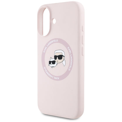 Custodia MagSafe per Apple iPhone 16, Karl Lagerfeld, Silicone Karl & Choupette's Heads, Rosa