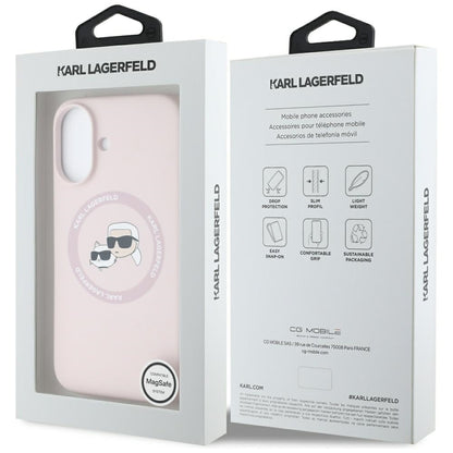 Custodia MagSafe per Apple iPhone 16, Karl Lagerfeld, Silicone Karl & Choupette's Heads, Rosa