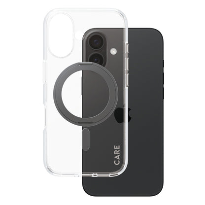 Custodia MagSafe per Apple iPhone 16, PanzerGlass, Care Feature Kickstand, Trasparente Nera
