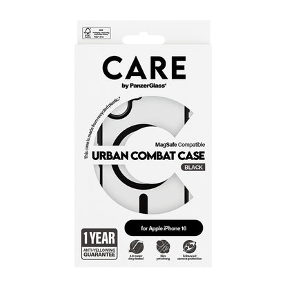 Custodia MagSafe per Apple iPhone 16, PanzerGlass, Care Urban Combat, Nera Trasparente