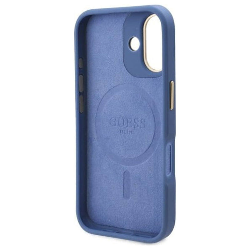 Custodia MagSafe per Apple iPhone 16 Plus, Guess, 4G Logo Plate, Blu