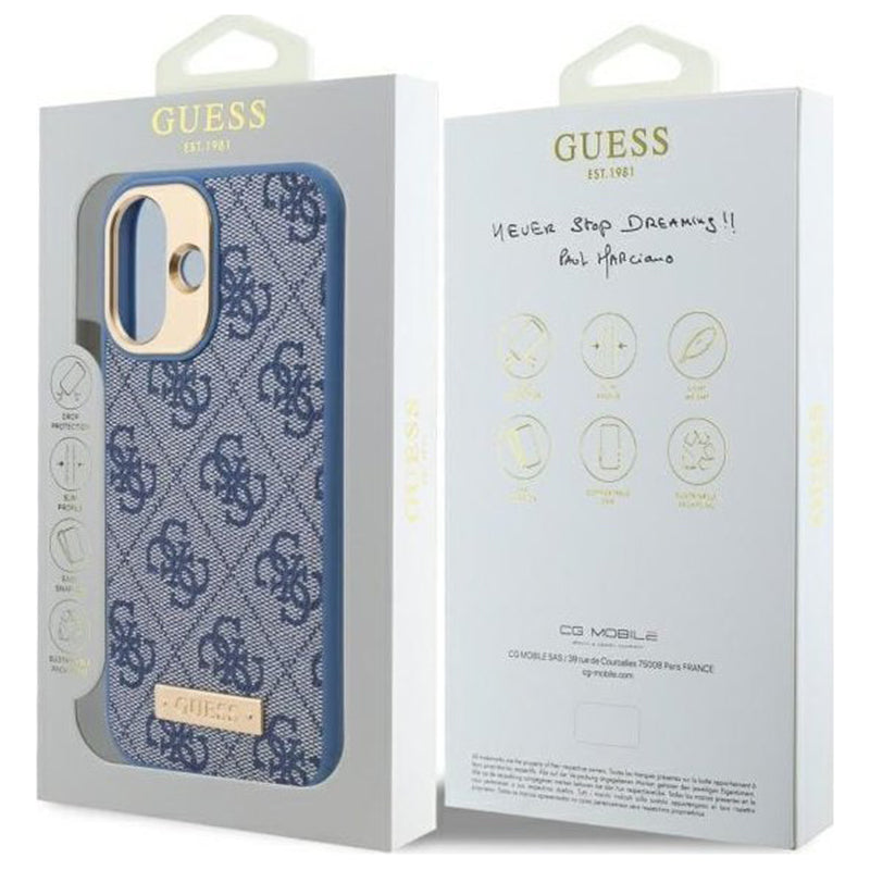 Custodia MagSafe per Apple iPhone 16 Plus, Guess, 4G Logo Plate, Blu