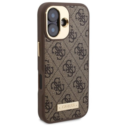 Custodia MagSafe per Apple iPhone 16 Plus, Guess, 4G Logo Plate, Marrone