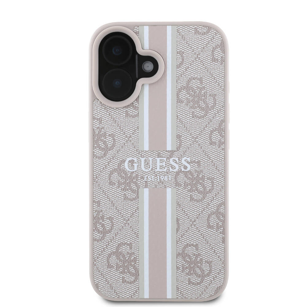 Custodia MagSafe per Apple iPhone 16 Plus, Guess, 4G Printed Stripes, Rosa