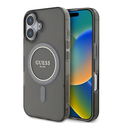 Custodia MagSafe per Apple iPhone 16 Plus, Guess, IML Glitter Circle, Nera