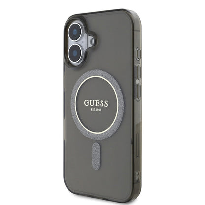 Custodia MagSafe per Apple iPhone 16 Plus, Guess, IML Glitter Circle, Nera