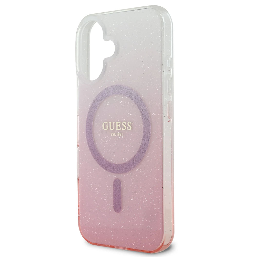 MagSafe Case for Apple iPhone 16 Plus, Guess, IML Glitter Gradient, Pink