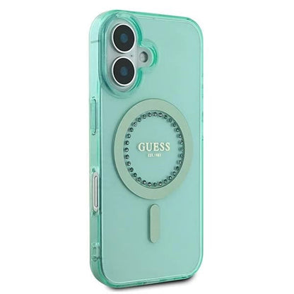 Custodia MagSafe per Apple iPhone 16 Plus, Guess, IML Rhinestone, Verde