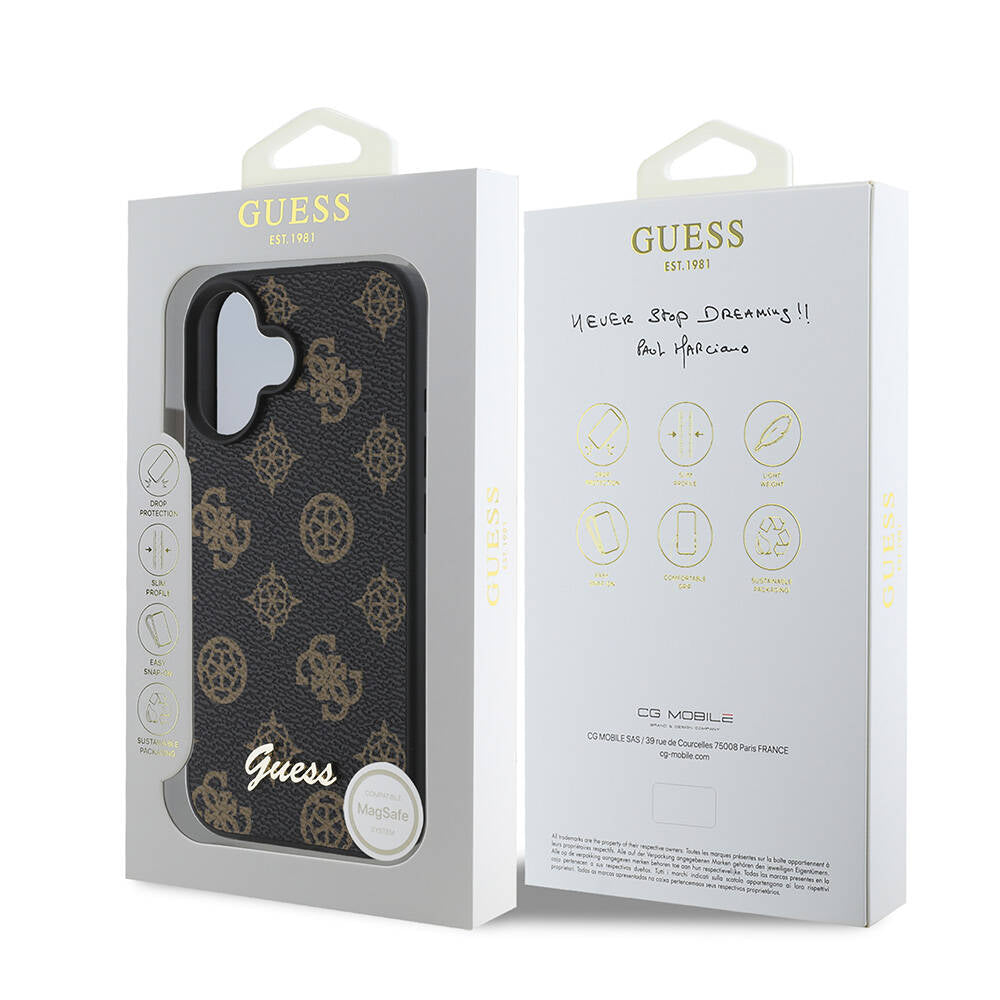 Custodia MagSafe per Apple iPhone 16 Plus, Guess, Peony Script, Nera