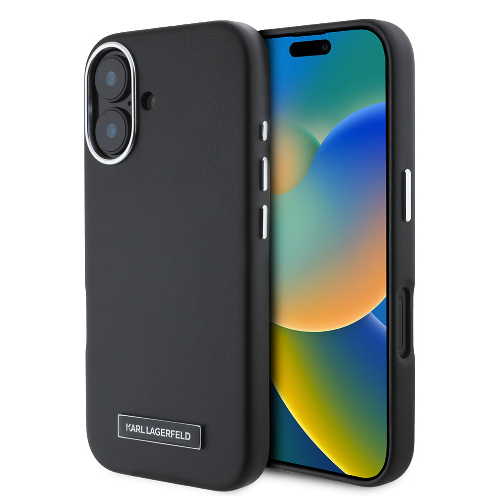 Custodia MagSafe per Apple iPhone 16 Plus, Karl Lagerfeld, FW Metal Plate, Nera