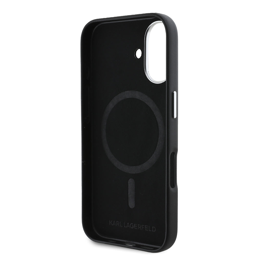 Custodia MagSafe per Apple iPhone 16 Plus, Karl Lagerfeld, FW Metal Plate, Nera