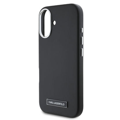 Custodia MagSafe per Apple iPhone 16 Plus, Karl Lagerfeld, FW Metal Plate, Nera