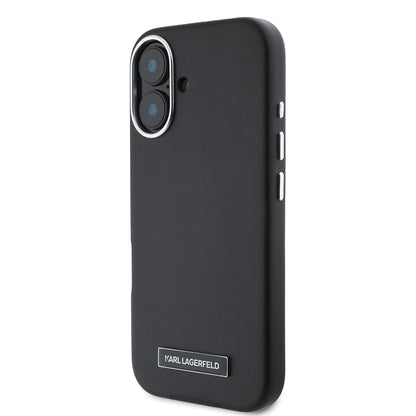 Custodia MagSafe per Apple iPhone 16 Plus, Karl Lagerfeld, FW Metal Plate, Nera