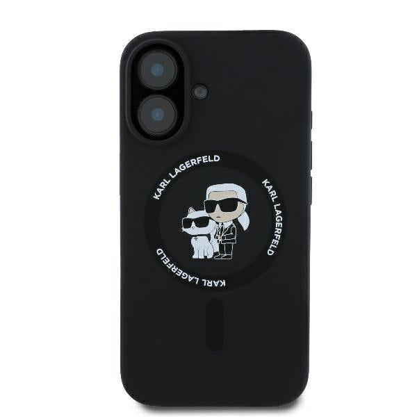 Custodia MagSafe per Apple iPhone 16 Plus, Karl Lagerfeld, Silicone Ring Karl & Choupette, Nera