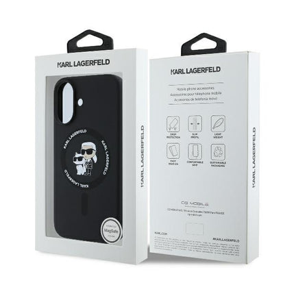 Custodia MagSafe per Apple iPhone 16 Plus, Karl Lagerfeld, Silicone Ring Karl & Choupette, Nera