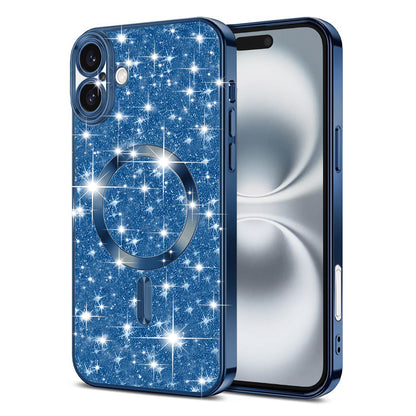 Custodia MagSafe per Apple iPhone 16 Plus, Techsuit, Luxury Glitter, Blu Scuro