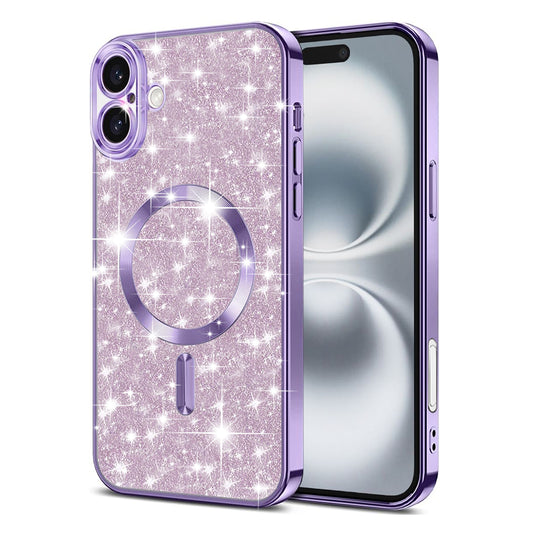 Custodia MagSafe per Apple iPhone 16 Plus, Techsuit, Luxury Glitter, Viola Chiaro