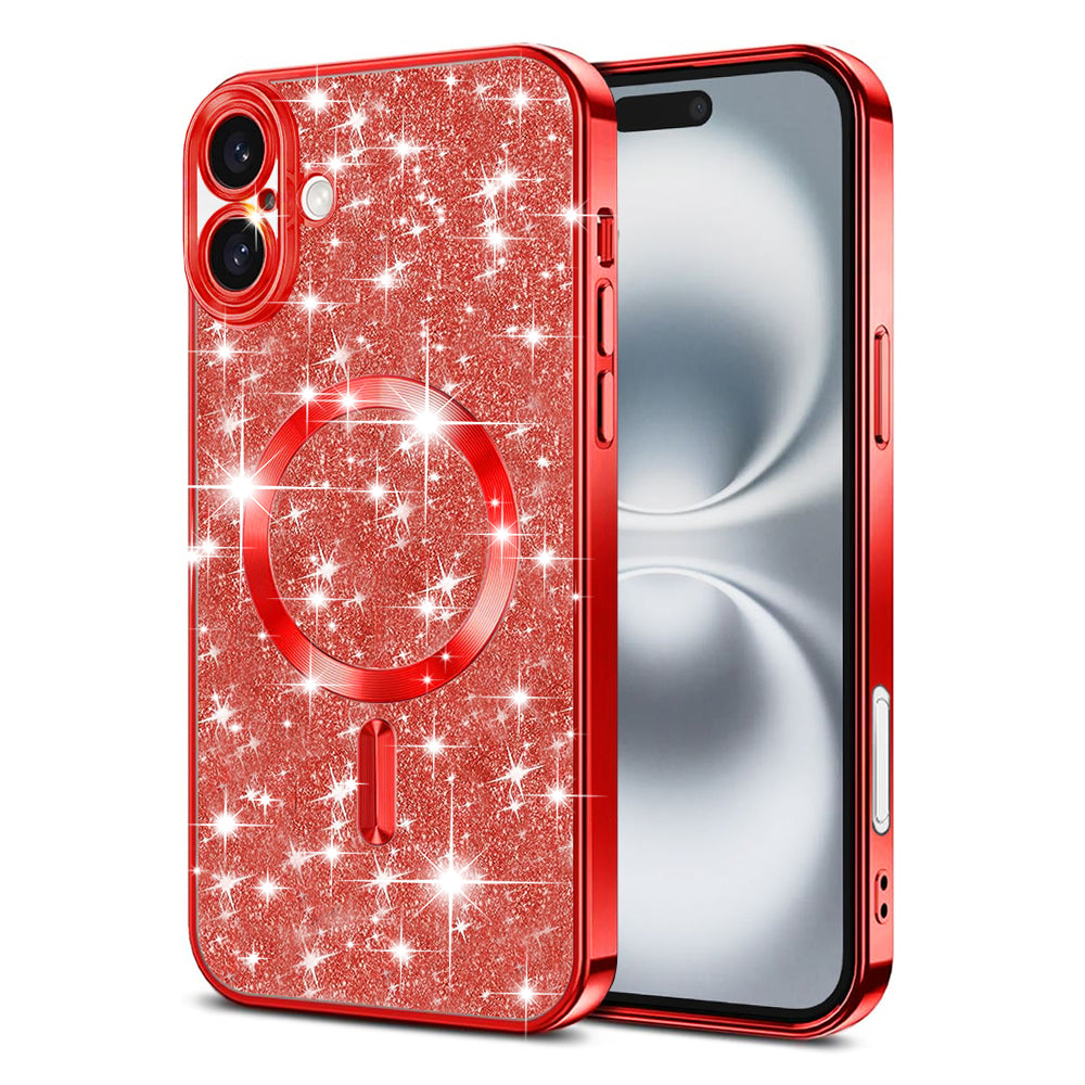 Custodia MagSafe per Apple iPhone 16 Plus, Techsuit, Luxury Glitter, Rossa