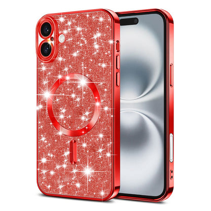 Custodia MagSafe per Apple iPhone 16 Plus, Techsuit, Luxury Glitter, Rossa