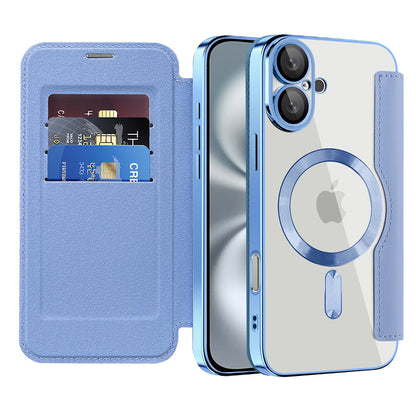 Custodia MagSafe per Apple iPhone 16 Plus, Techsuit, SmartMag Book, Blu