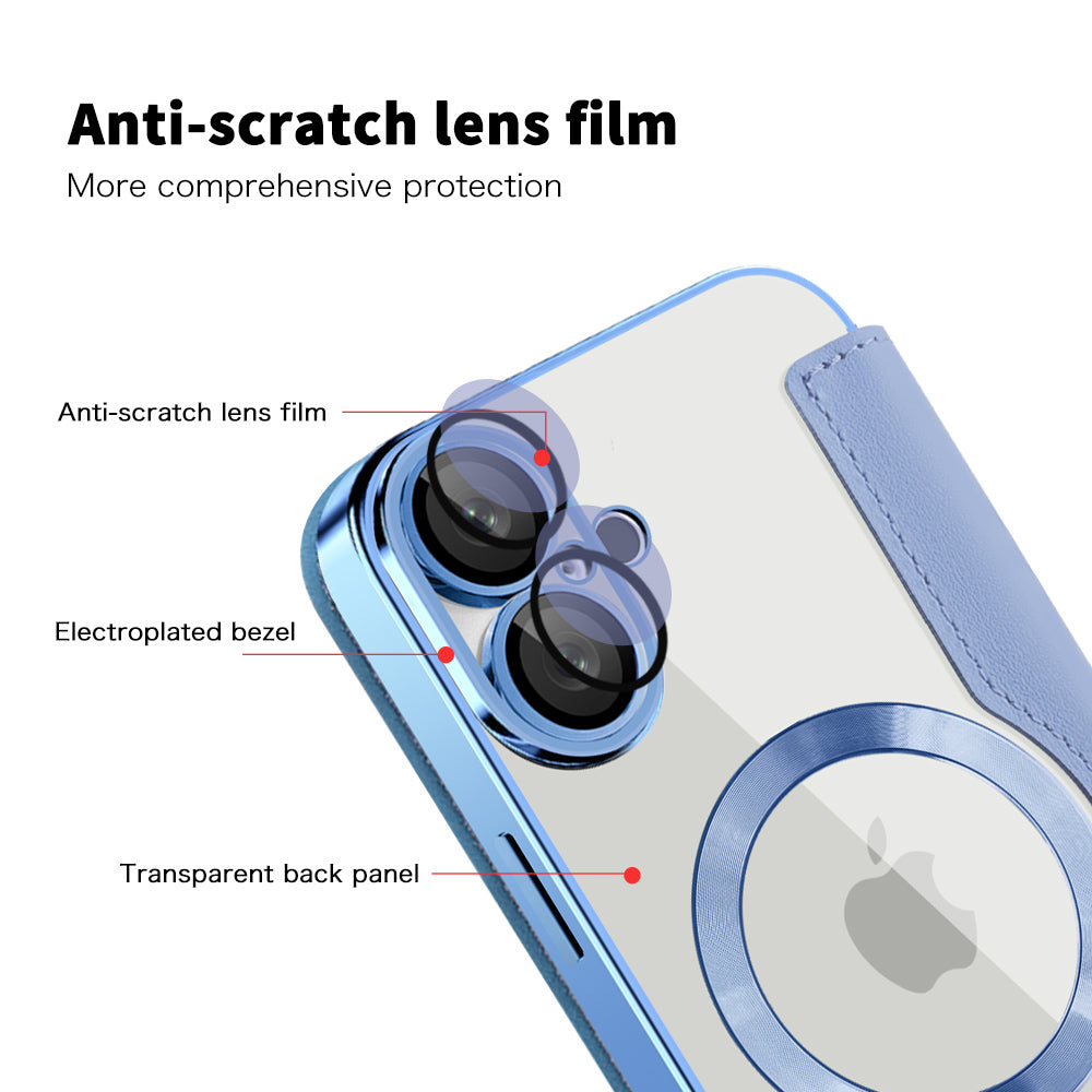 Custodia MagSafe per Apple iPhone 16 Plus, Techsuit, SmartMag Book, Blu