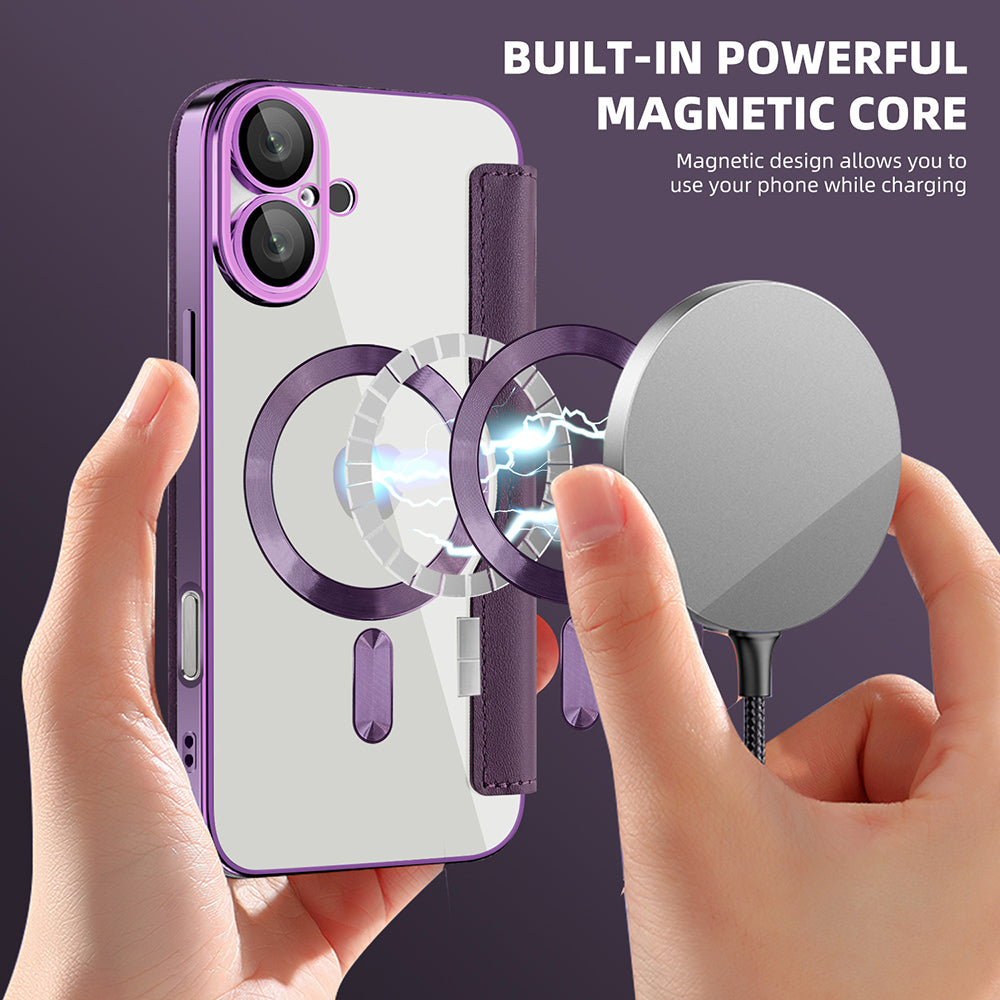 Custodia MagSafe per Apple iPhone 16 Plus, Techsuit, SmartMag Book, Viola