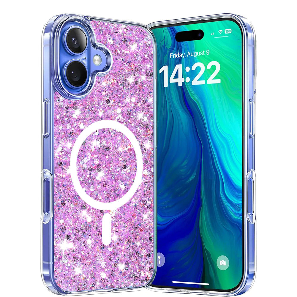 Custodia MagSafe per Apple iPhone 16 Plus, Techsuit, Sparkly Glitter, Magenta