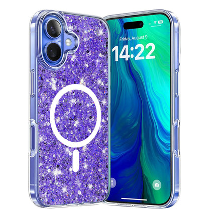 Custodia MagSafe per Apple iPhone 16 Plus, Techsuit, Sparkly Glitter, Viola