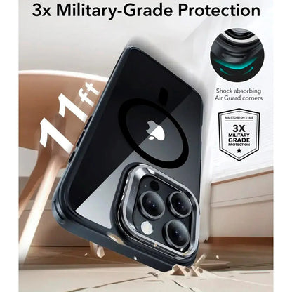 Custodia MagSafe per Apple iPhone 16 Pro, ESR, Classic Hybrid Kickstand Slide, Nera Trasparente