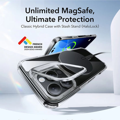 Custodia MagSafe per Apple iPhone 16 Pro, ESR, Classic Hybrid Kickstand, Trasparente