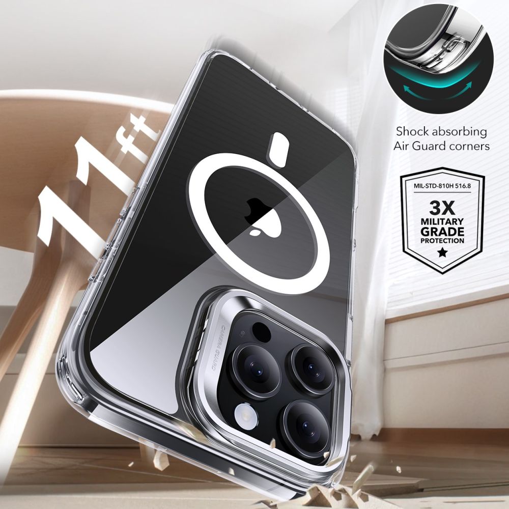 Custodia MagSafe per Apple iPhone 16 Pro, ESR, Classic Hybrid Kickstand con Protezione Schermo, Trasparente