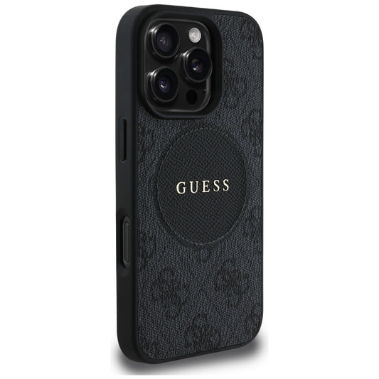 Custodia MagSafe per Apple iPhone 16 Pro, Guess, 4G Circle Classic Logo, Nera