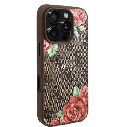 MagSafe Case for Apple iPhone 16 Pro, Guess, 4G Flowers Print, Brown